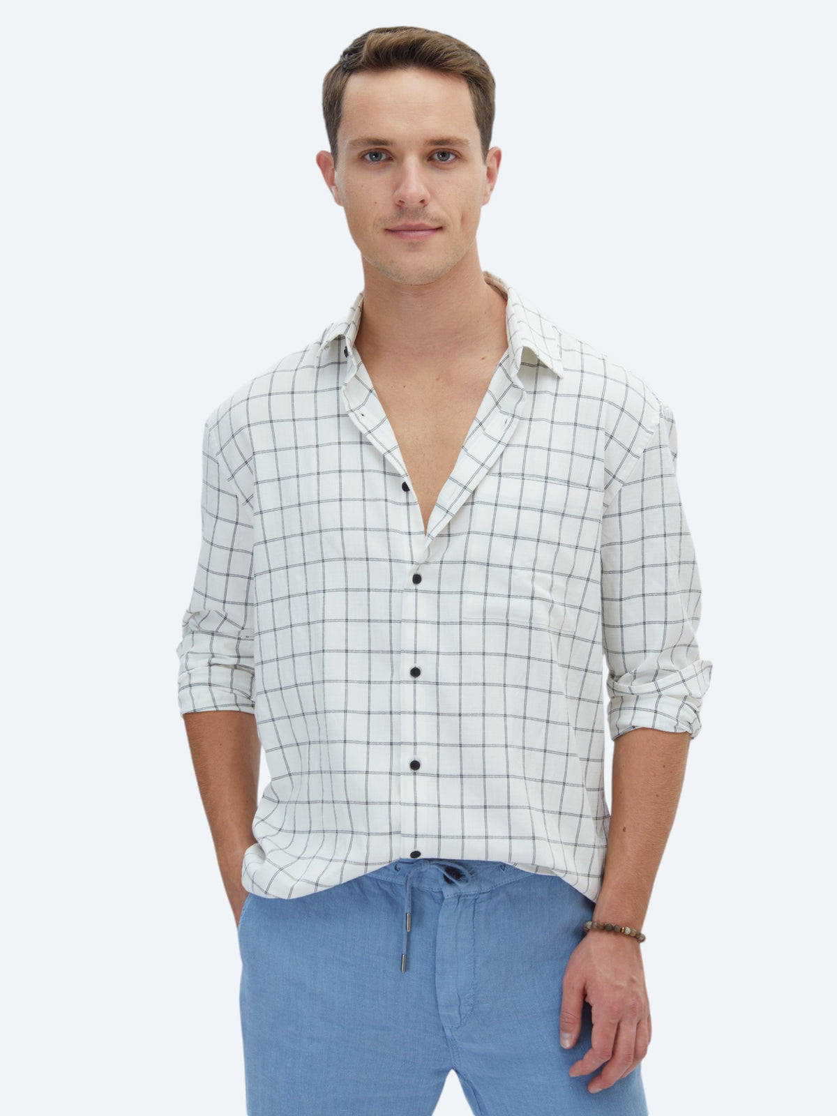 Siyah Kareli Oversize Fit Uzun Dokuma Casual Gömlek
