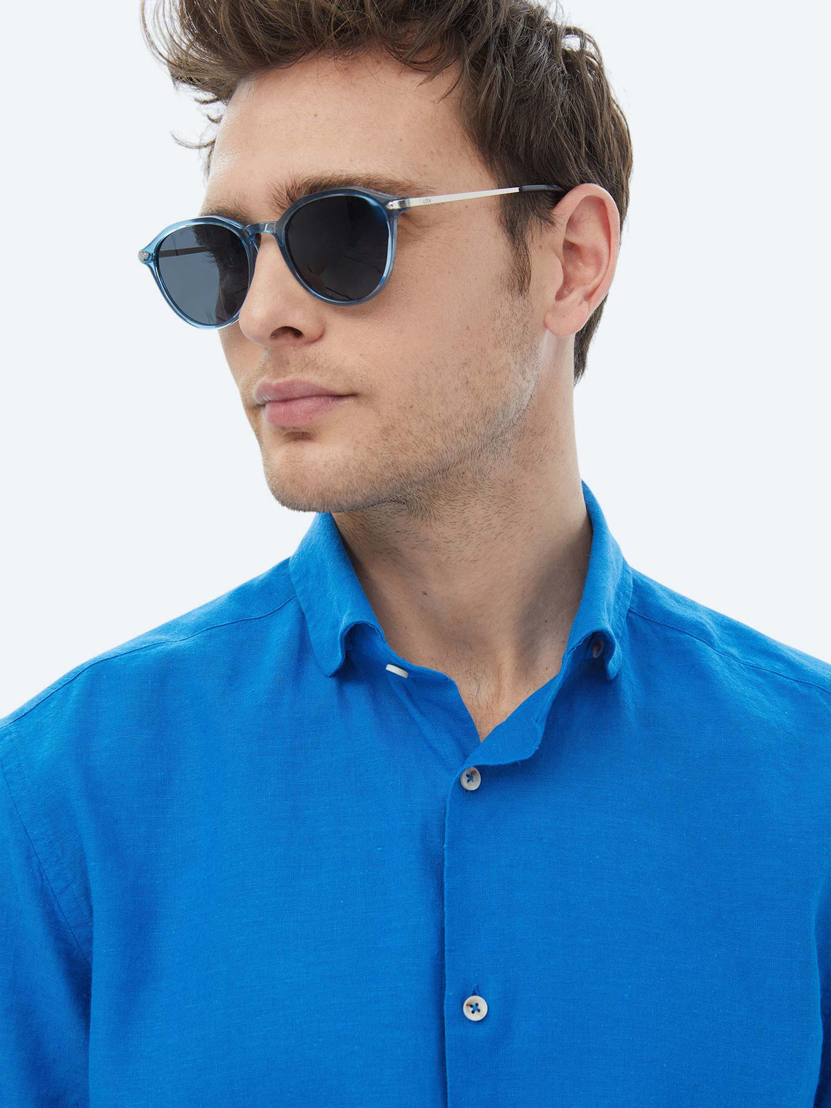 Saks Düz Regular Fit Uzun Dokuma Casual Pamuk Karışımlı Gömlek