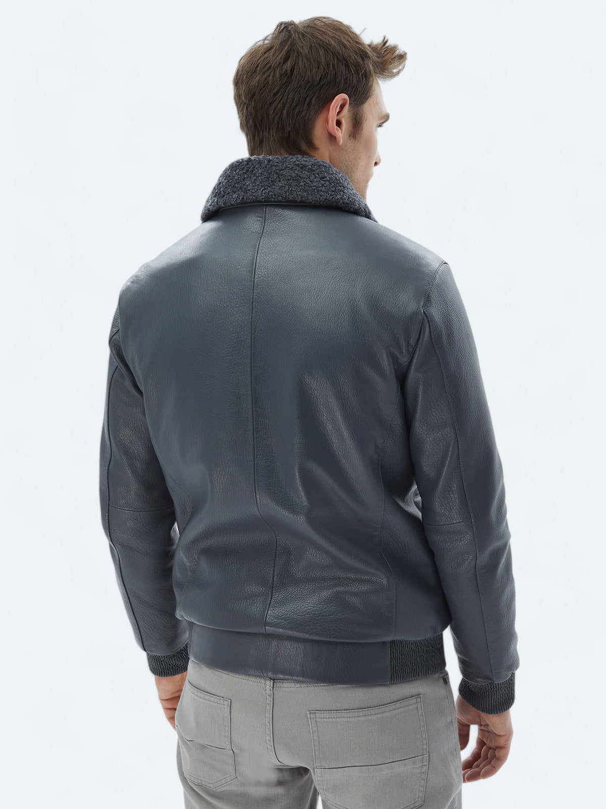Gri Regular Fit Smart Casual Koyun Derisi Deri Mont