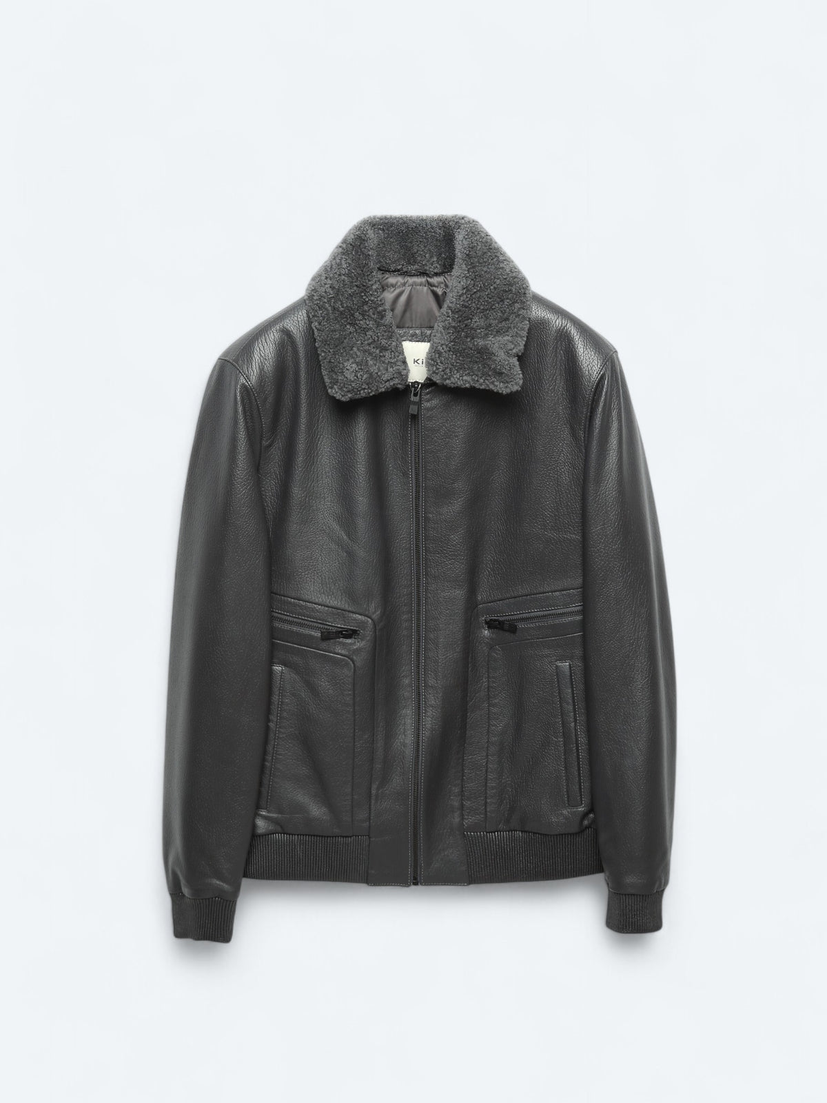 Gri Regular Fit Smart Casual Koyun Derisi Deri Mont