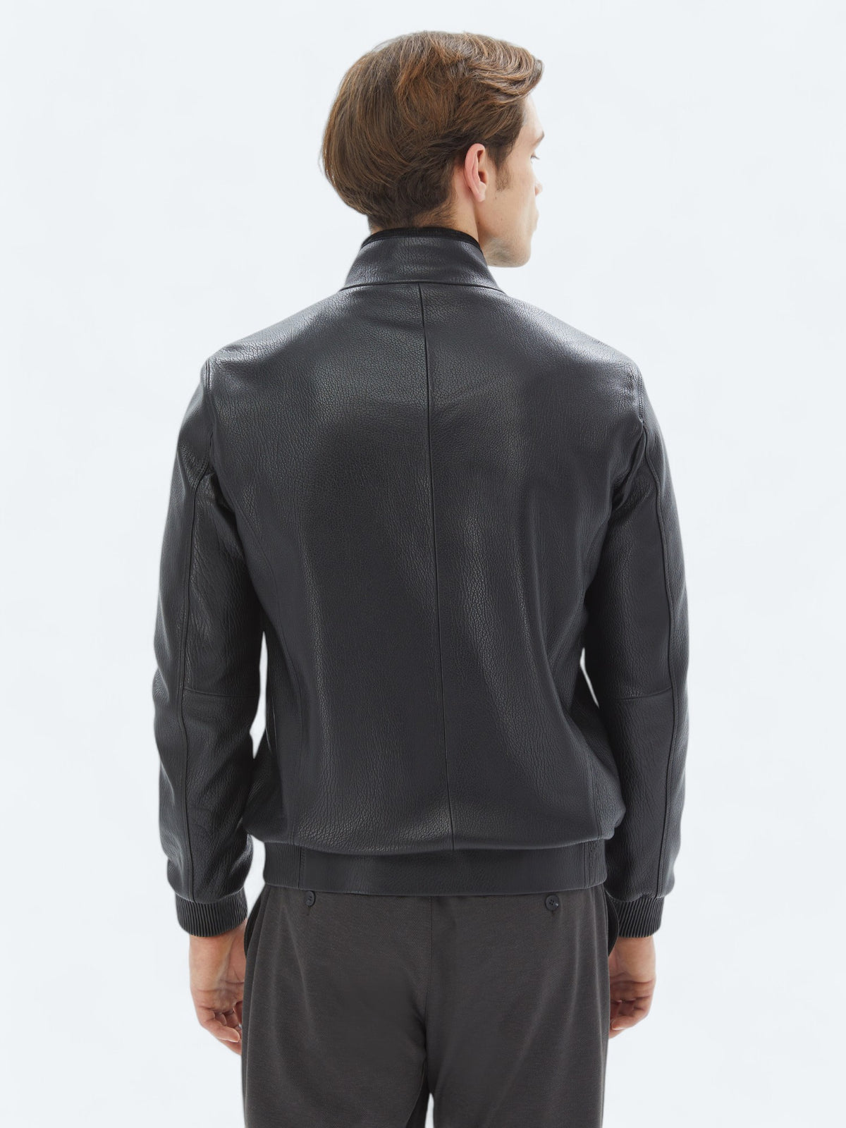 Siyah Regular Fit Dik Yaka Smart Casual Koyun Derisi Deri Mont