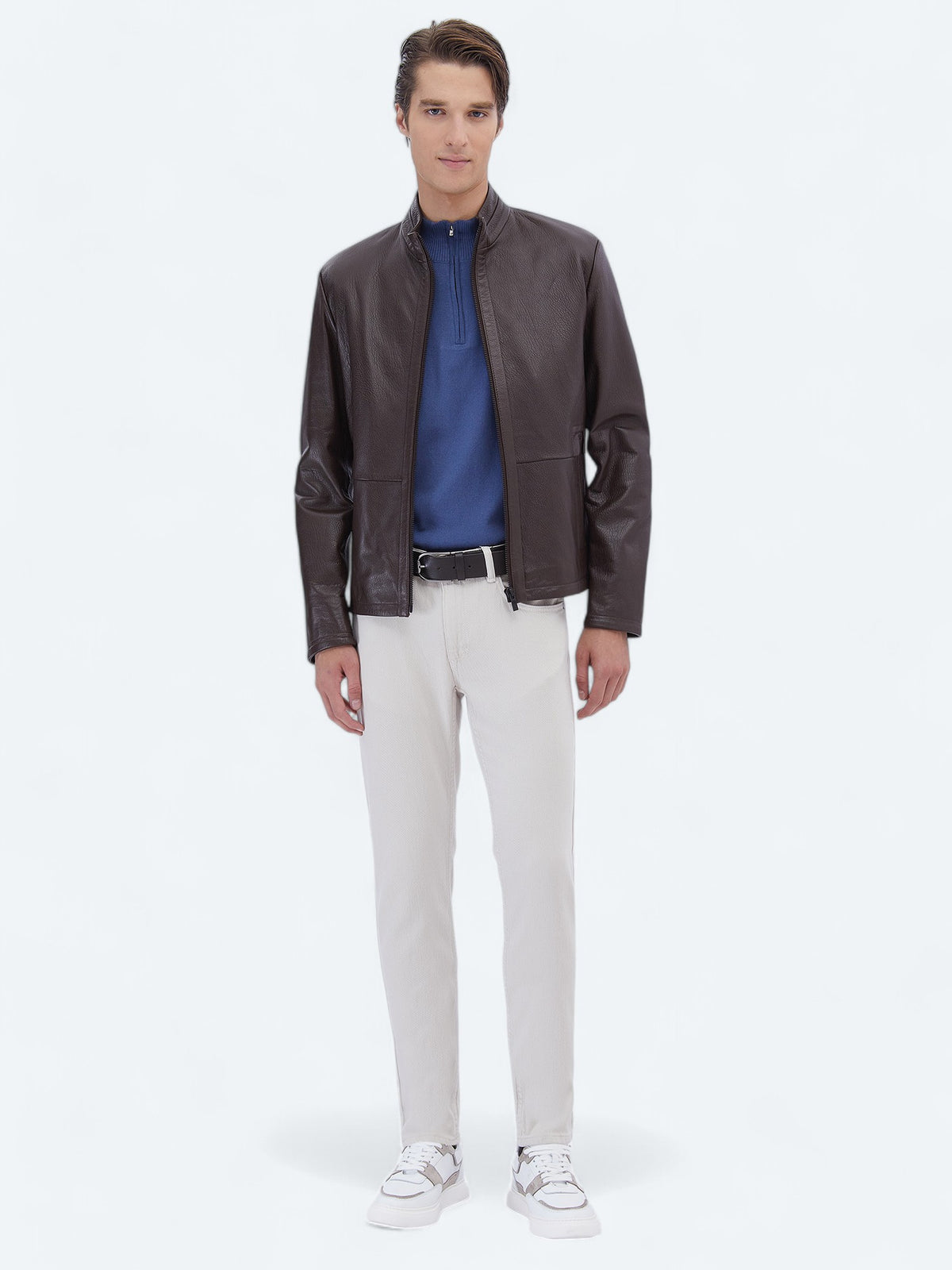 Fındık Regular Fit Dik Yaka Smart Casual Koyun Derisi Deri Mont