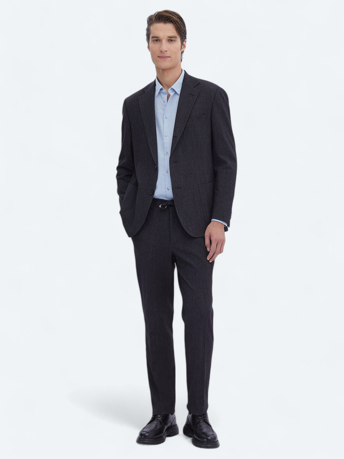 Siyah Düz Modern Fit Pamuk Karışımlı Takım Elbise