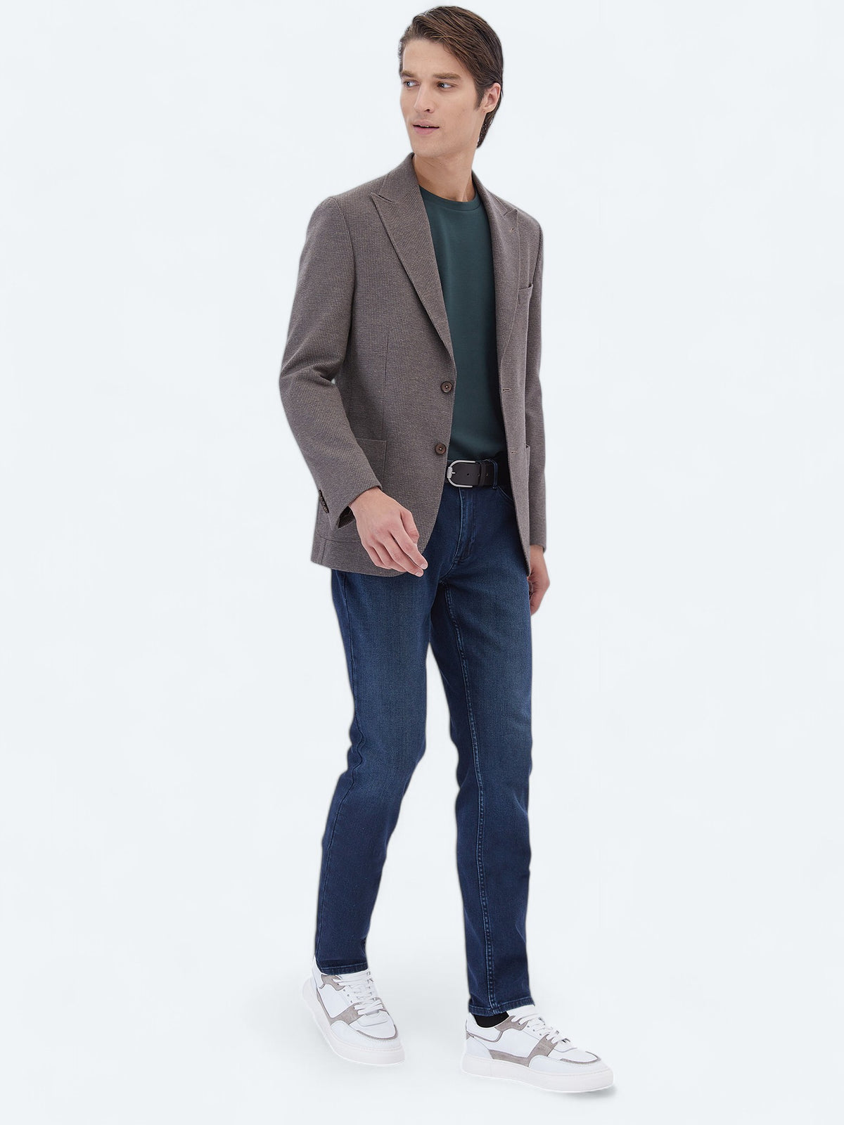 Vizon Çizgili Modern Fit Yün Karışımlı Ceket