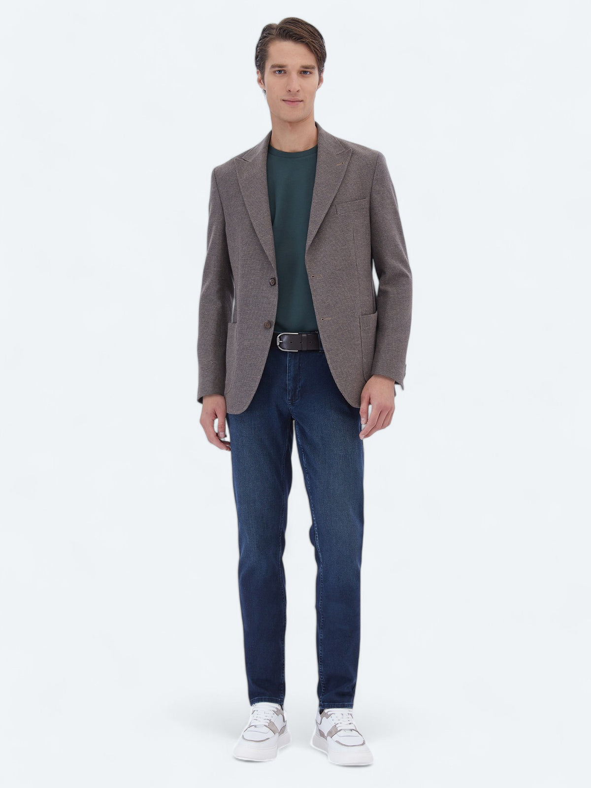 Vizon Çizgili Modern Fit Yün Karışımlı Ceket