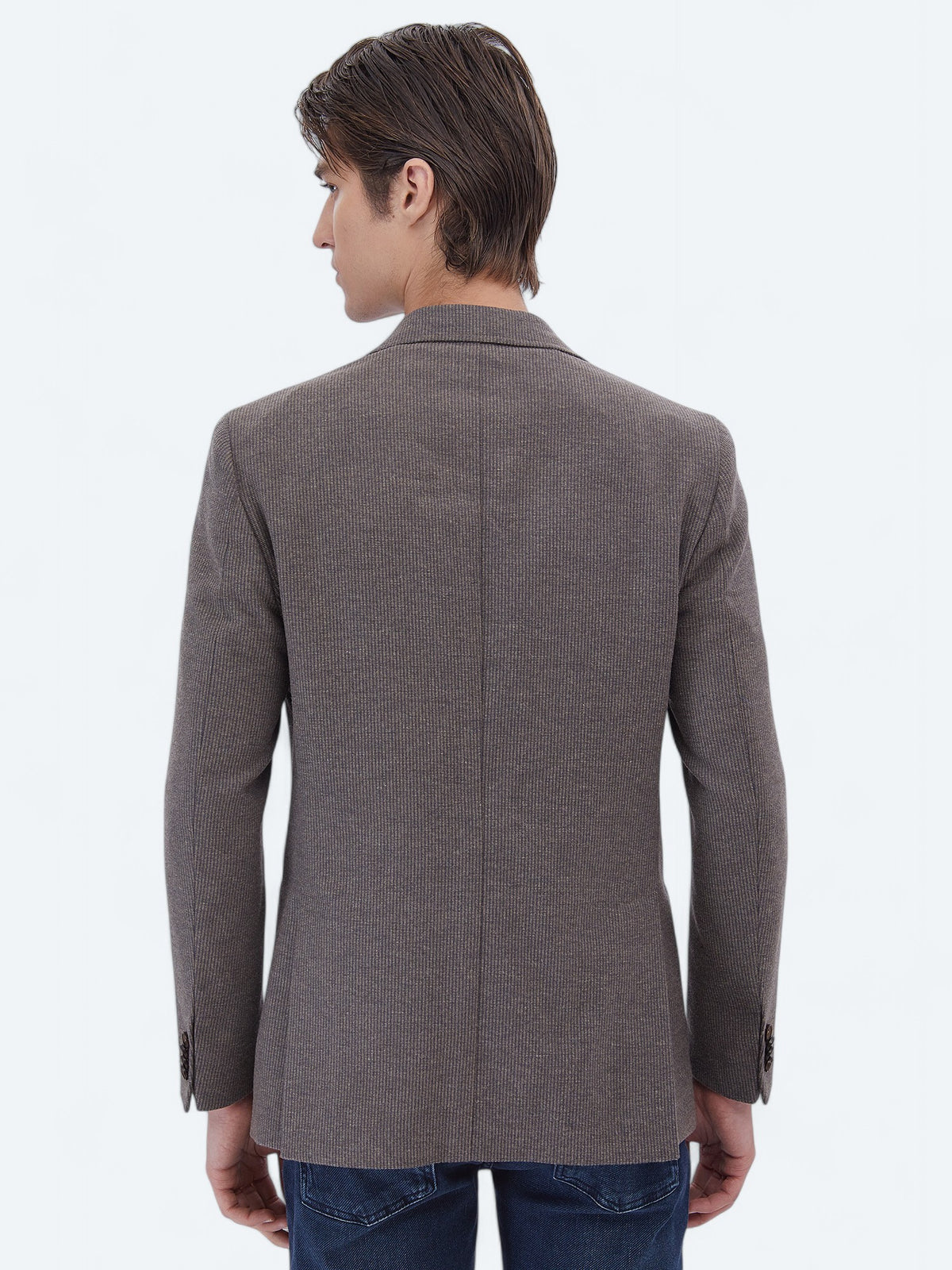 Vizon Çizgili Modern Fit Yün Karışımlı Ceket