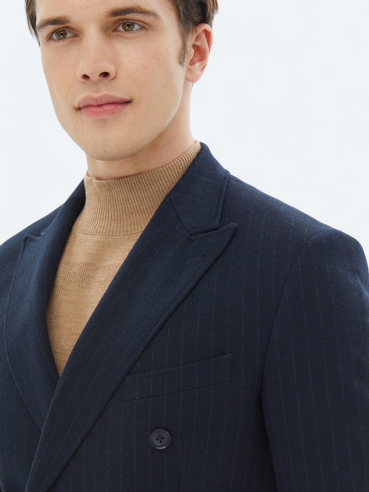Lacivert Çizgili Modern Fit Örme Ceket