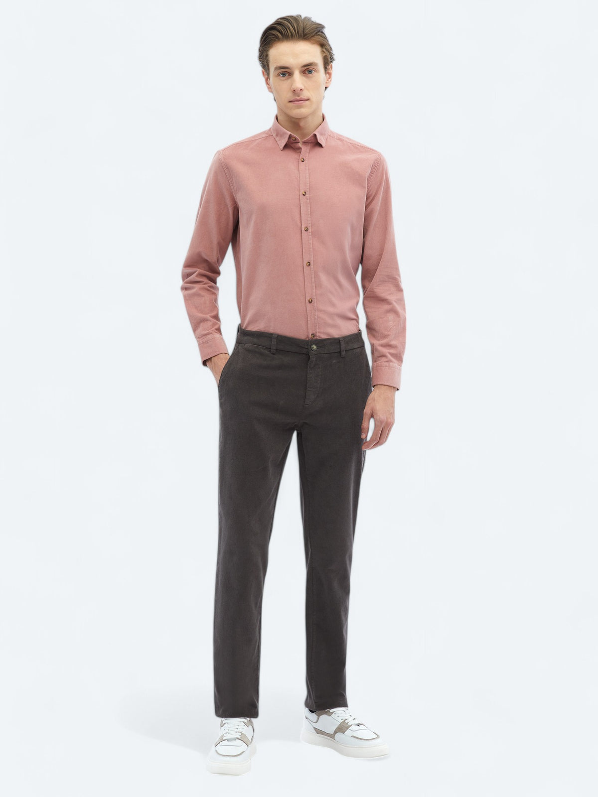 Gri Dokuma Regular Fit Kadife Casual Pamuk Karışımlı Pantolon