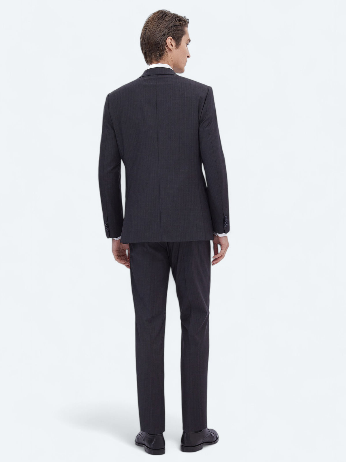 Lacivert Desenli Modern Fit Yün Karışımlı Takım Elbise