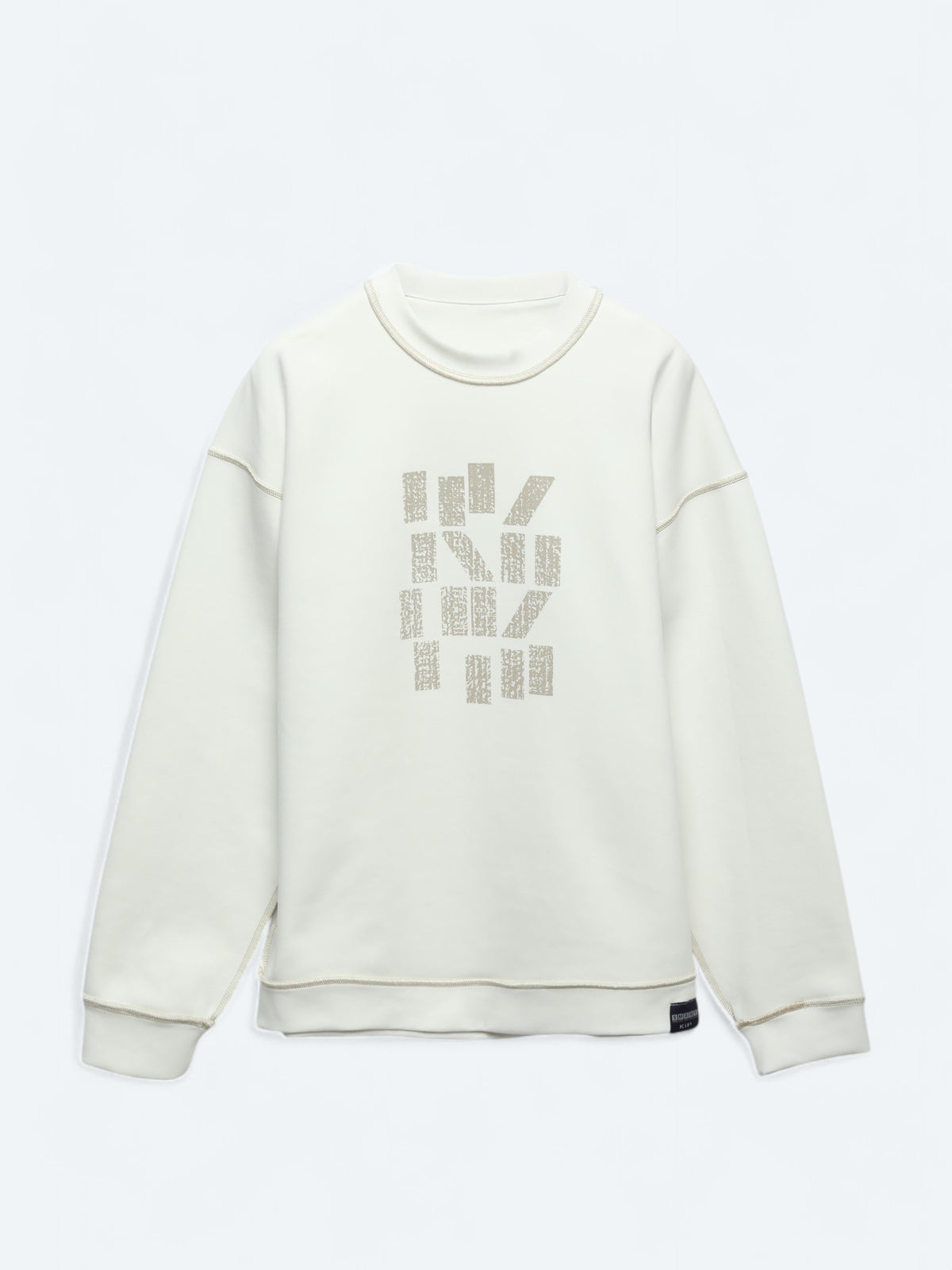 Ekru Bisiklet Yaka Baskılı Çift Taraflı Sweatshırt