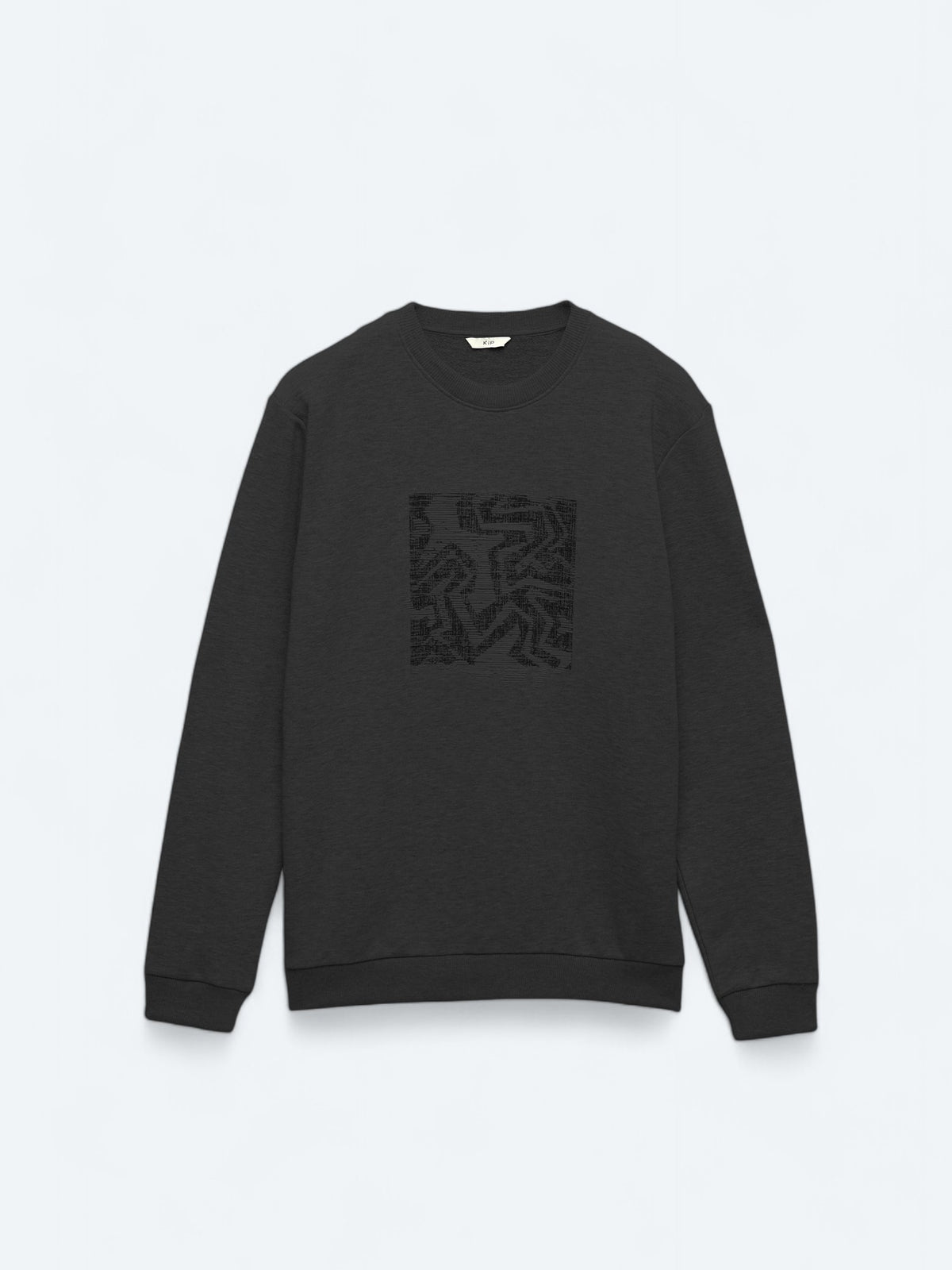 Siyah Bisiklet Yaka Baskılı Sweatshırt