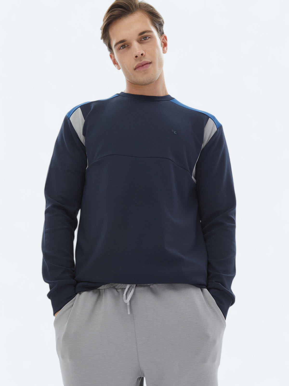 Lacivert Bisiklet Yaka Düz Sweatshirt