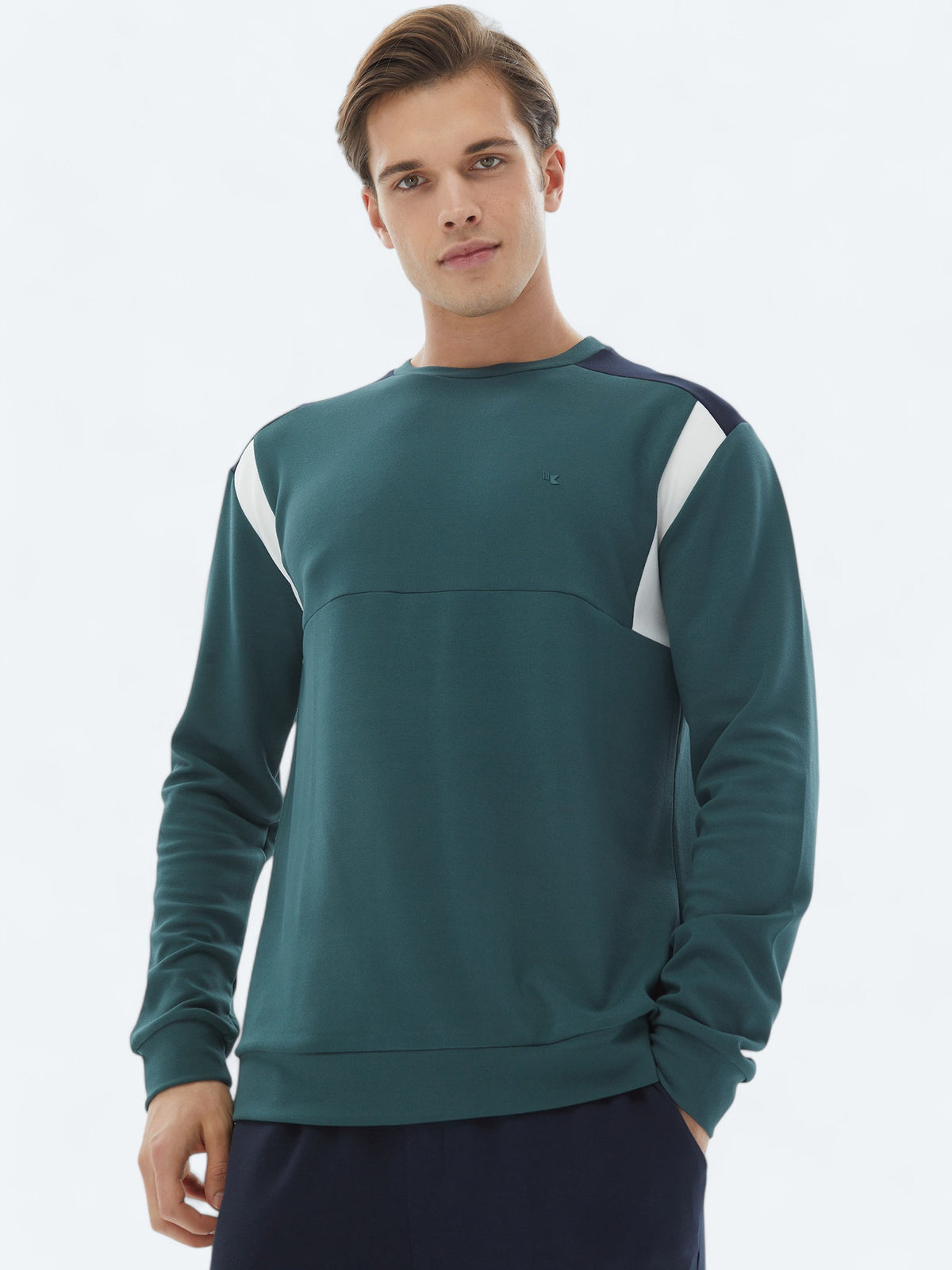 Yeşil Bisiklet Yaka Düz Sweatshirt