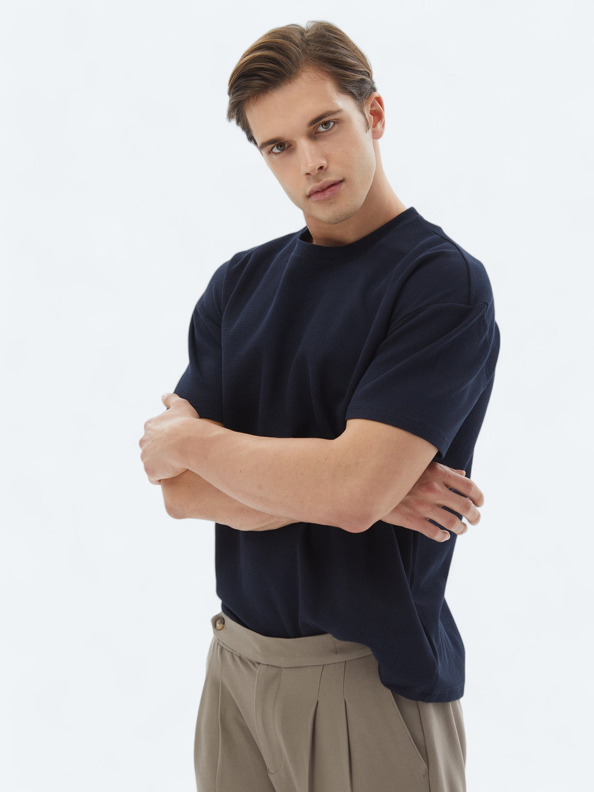 Lacivert Bisiklet Yaka %100 Pamuk T-Shirt