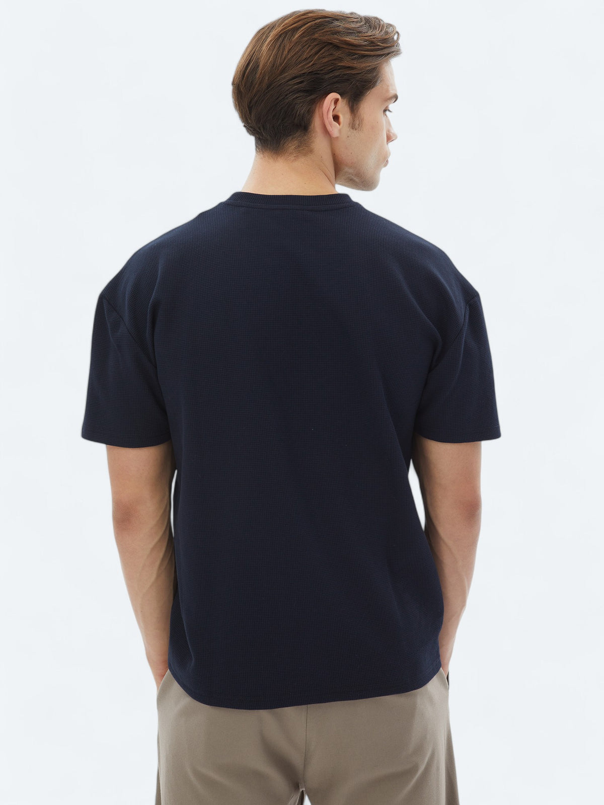Lacivert Bisiklet Yaka %100 Pamuk T-Shirt