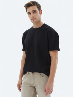Siyah Bisiklet Yaka %100 Pamuk T-Shirt
