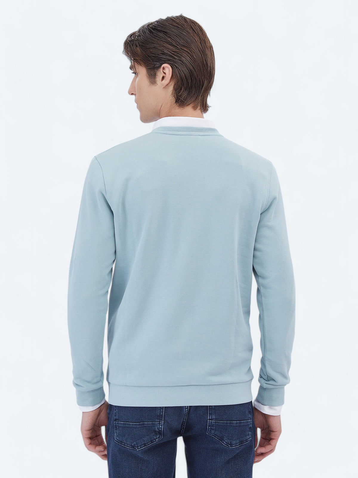 Mint Bisiklet Yaka Baskılı Sweatshırt