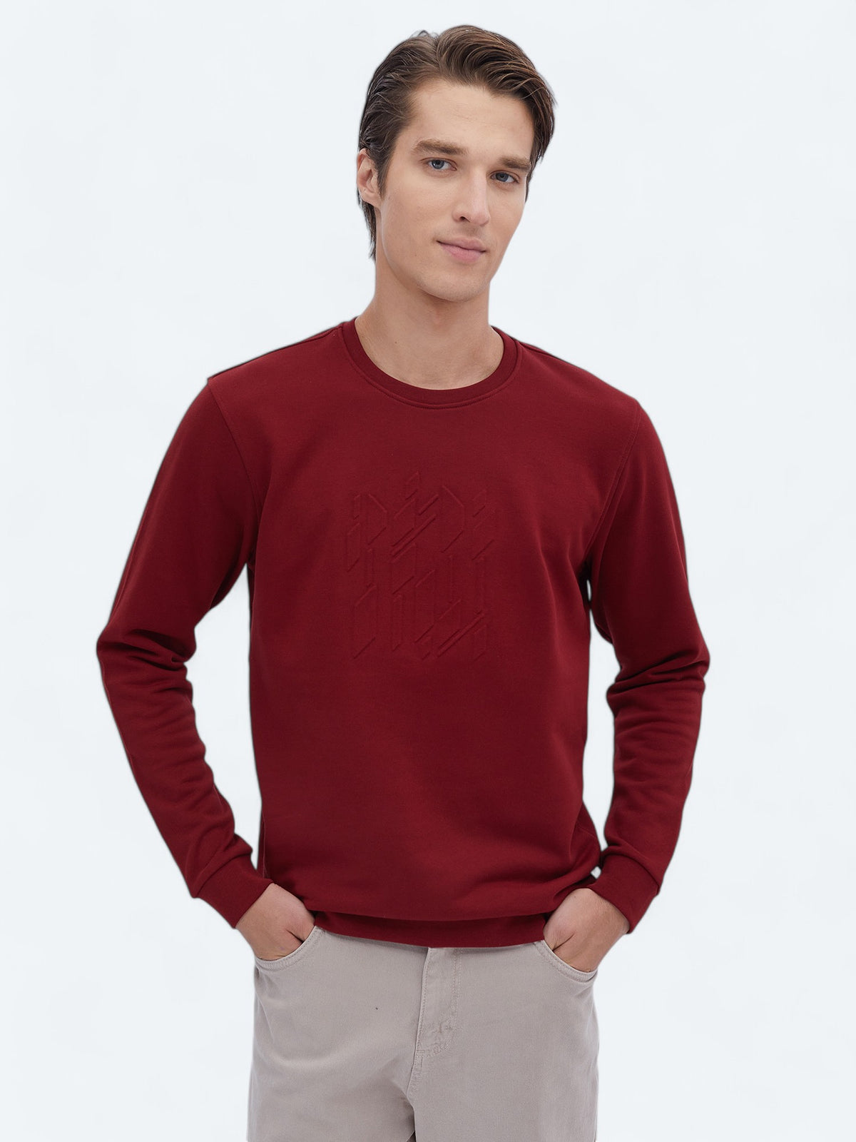 Kırmızı Bisiklet Yaka Baskılı Sweatshirt