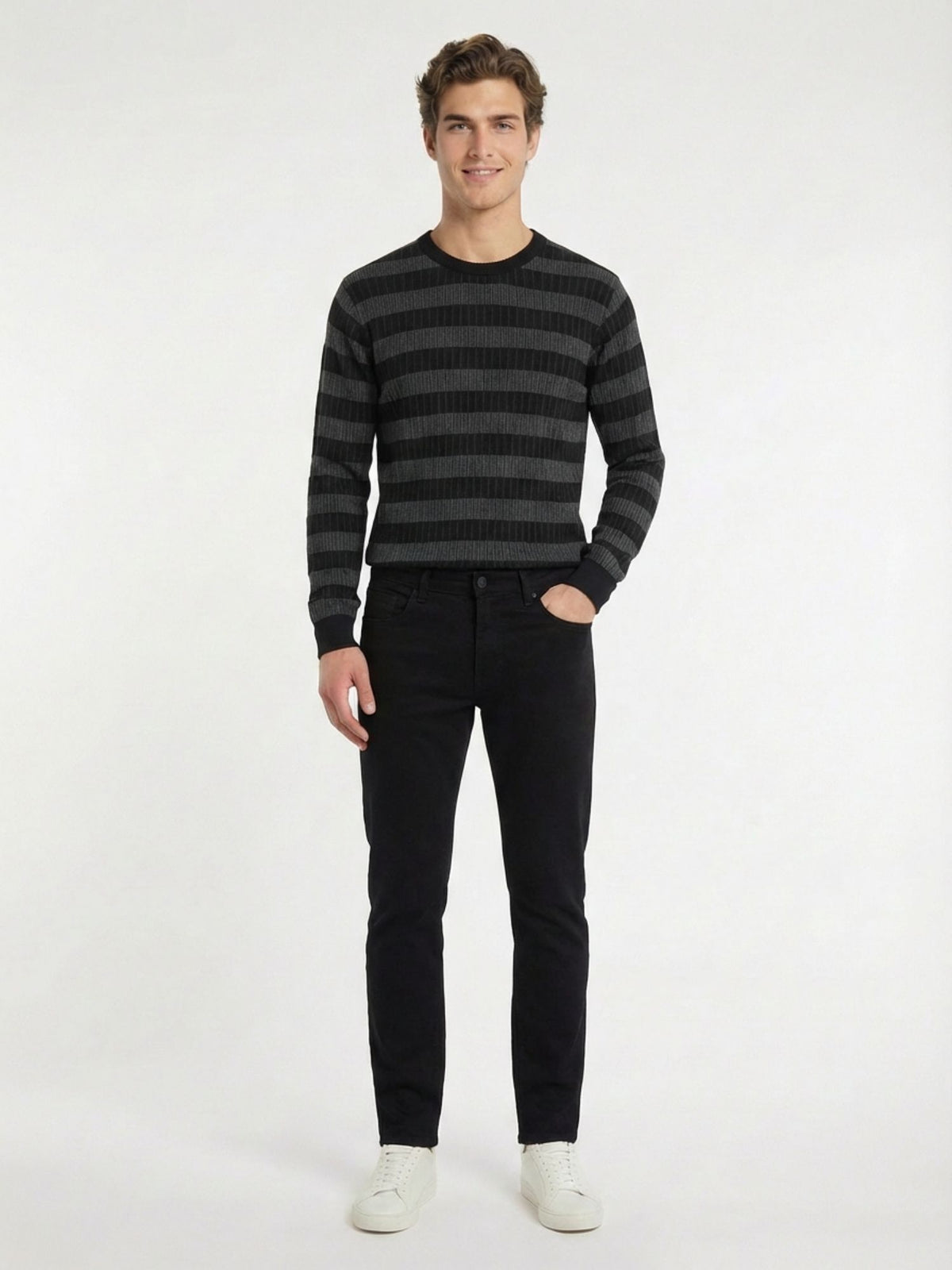 Siyah Dokuma Slim Fit Casual Pamuk Karışımlı Pantolon
