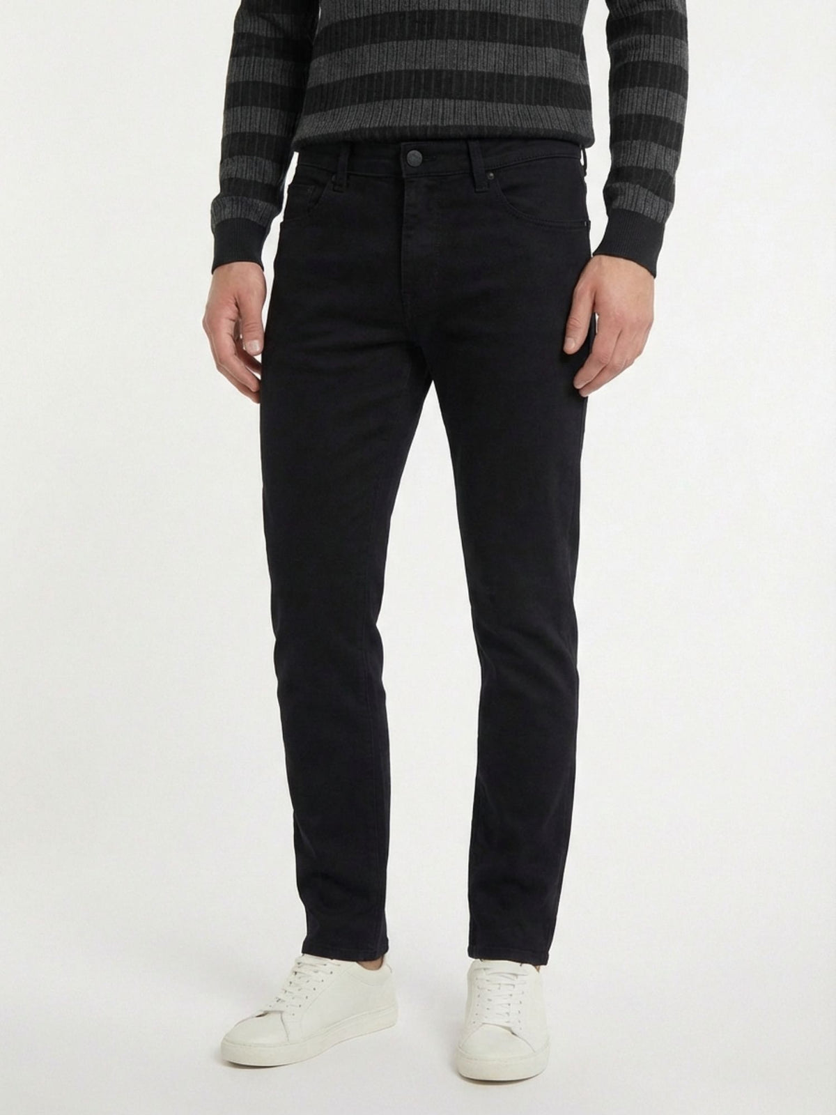 Siyah Düz Dokuma Slim Fit Casual Pamuk Karışımlı Pantolon