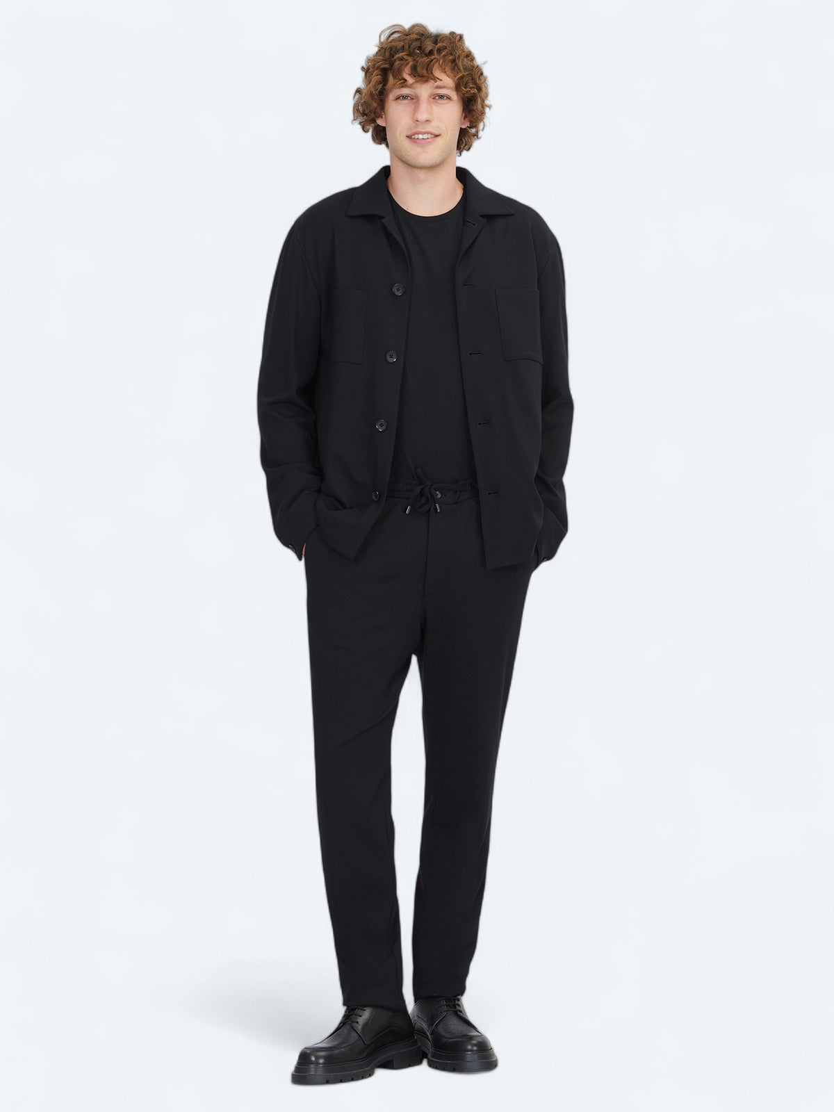 Siyah Düz Modern Fit Örme Takım Elbise