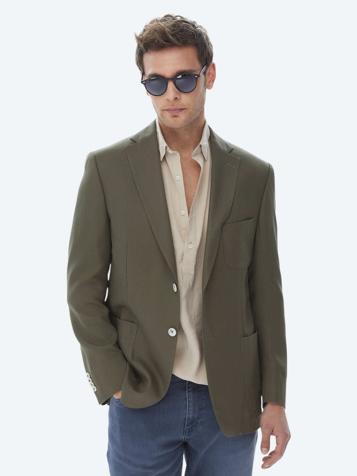 Haki Desenli Modern Fit Ceket