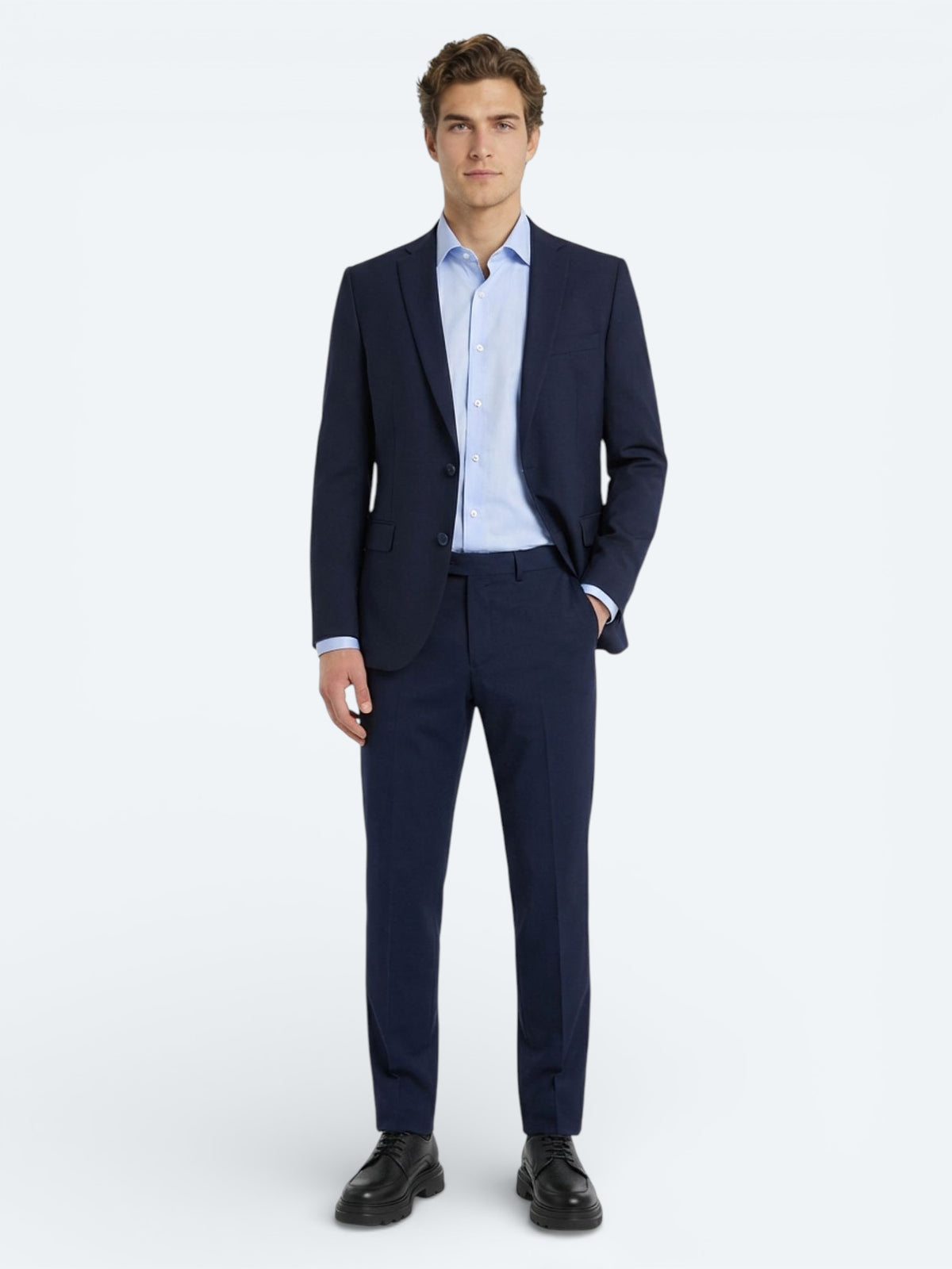 Navy Blue Plain Slim Fit Wool Blended Suit