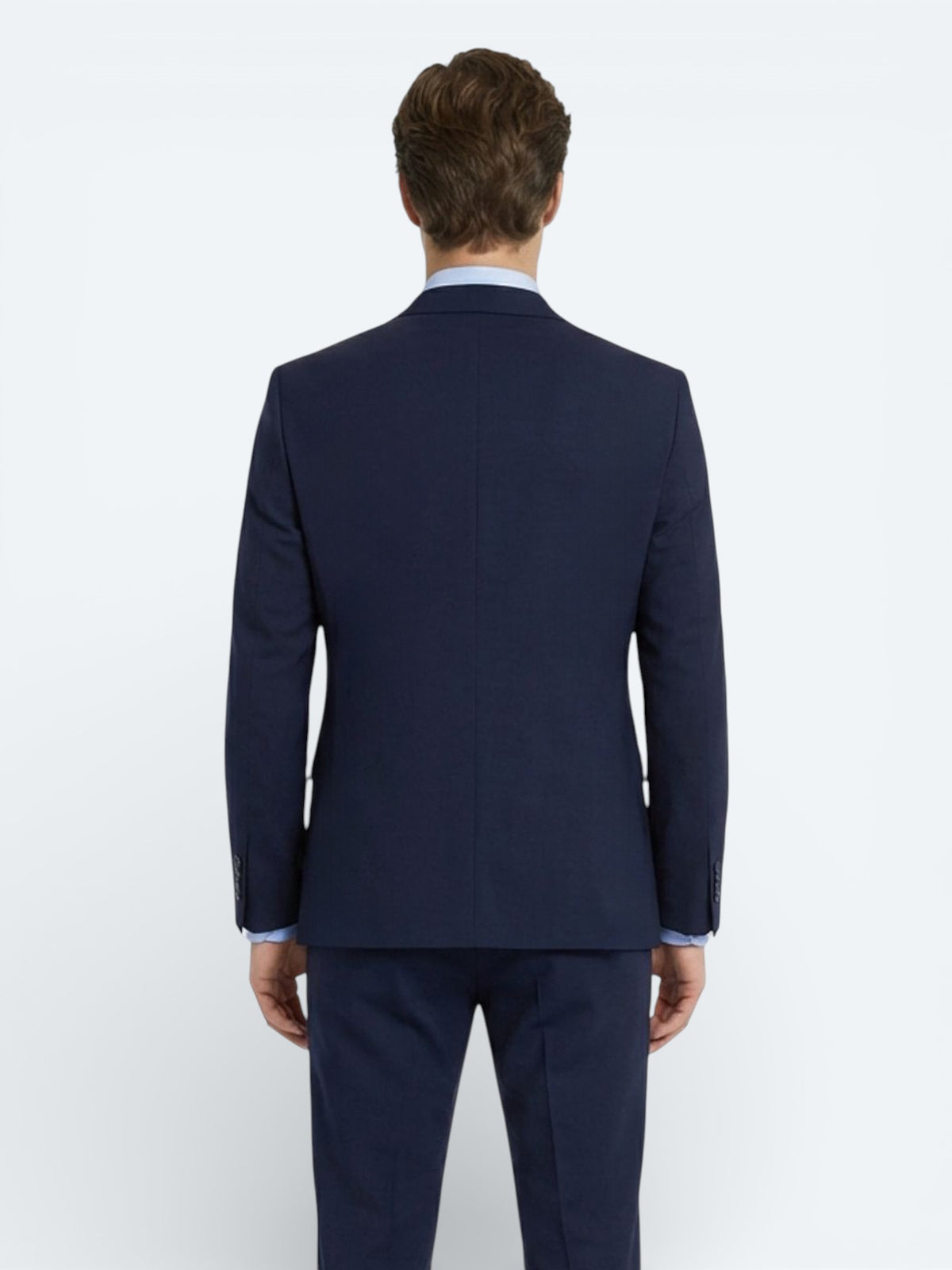 Lacivert Düz Slim Fit Yün Karışımlı Takım Elbise