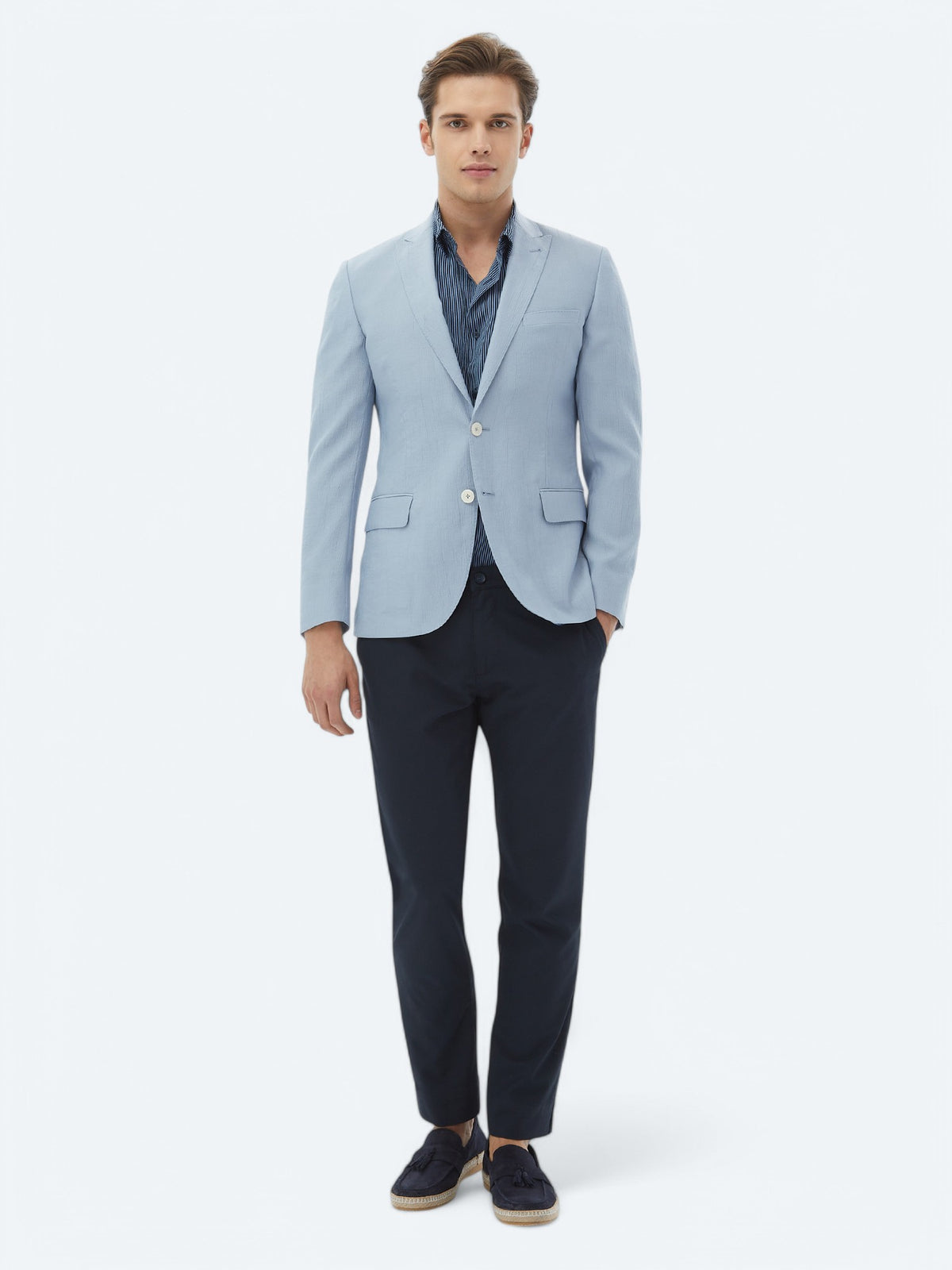 Açık Mavi Düz Slim Fit Ceket