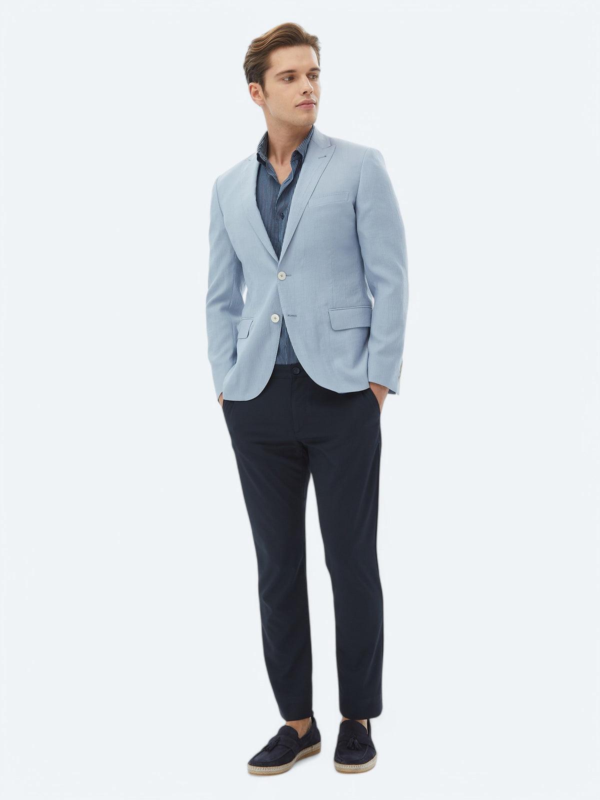 Açık Mavi Düz Slim Fit Ceket