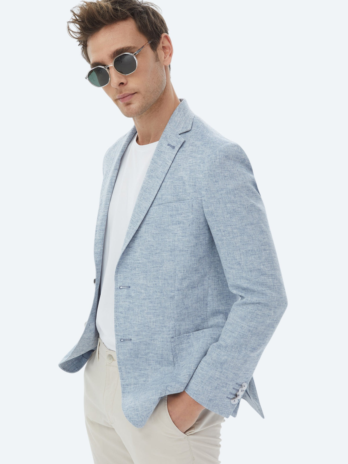 Mavi Mikro Modern Fit Keten Karışımlı Ceket