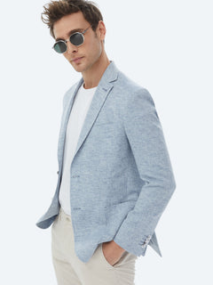 Mavi Mikro Modern Fit Keten Karışımlı Ceket