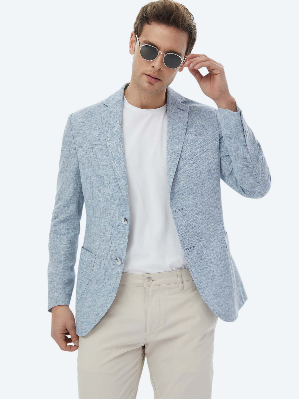 Mavi Mikro Modern Fit Keten Karışımlı Ceket