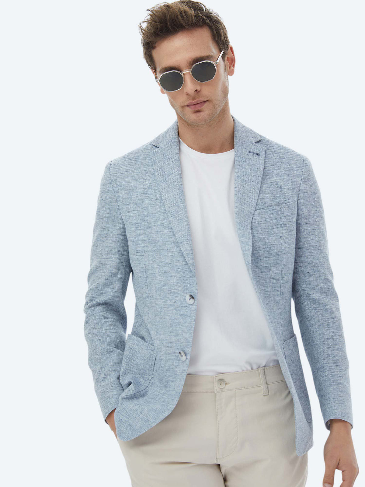 Mavi Mikro Modern Fit Keten Karışımlı Ceket