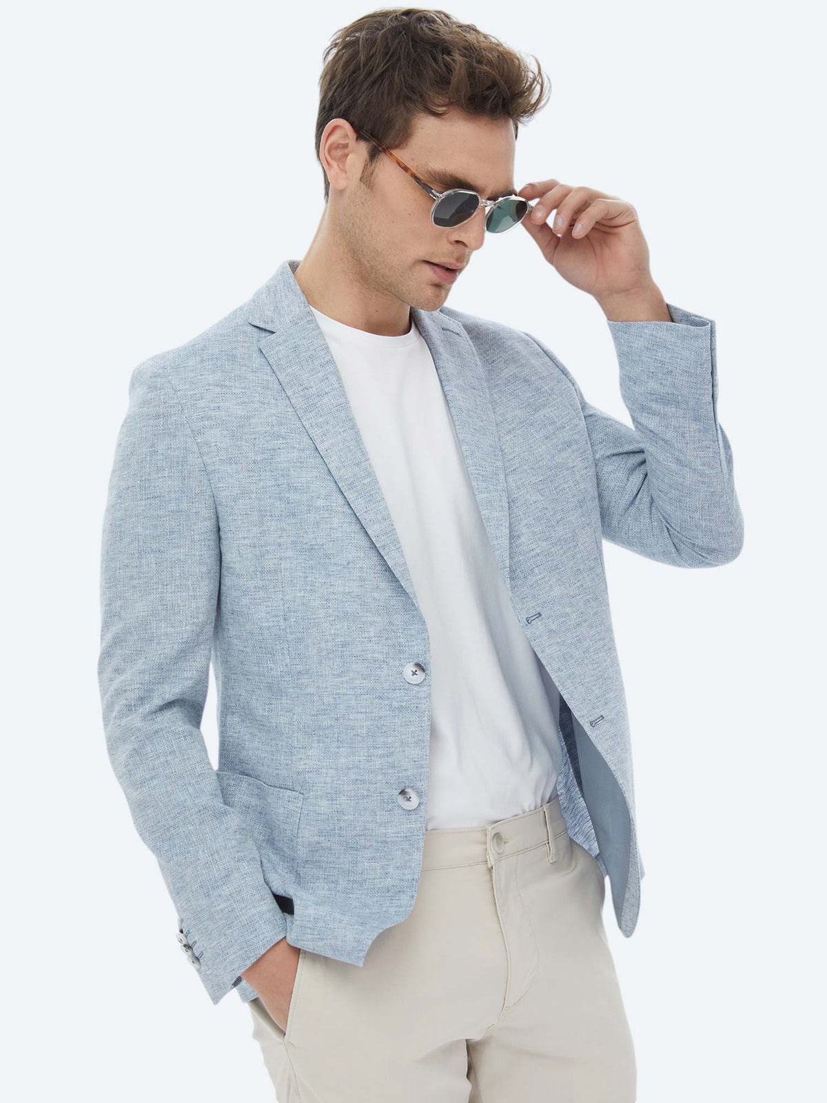Mavi Mikro Modern Fit Keten Karışımlı Ceket