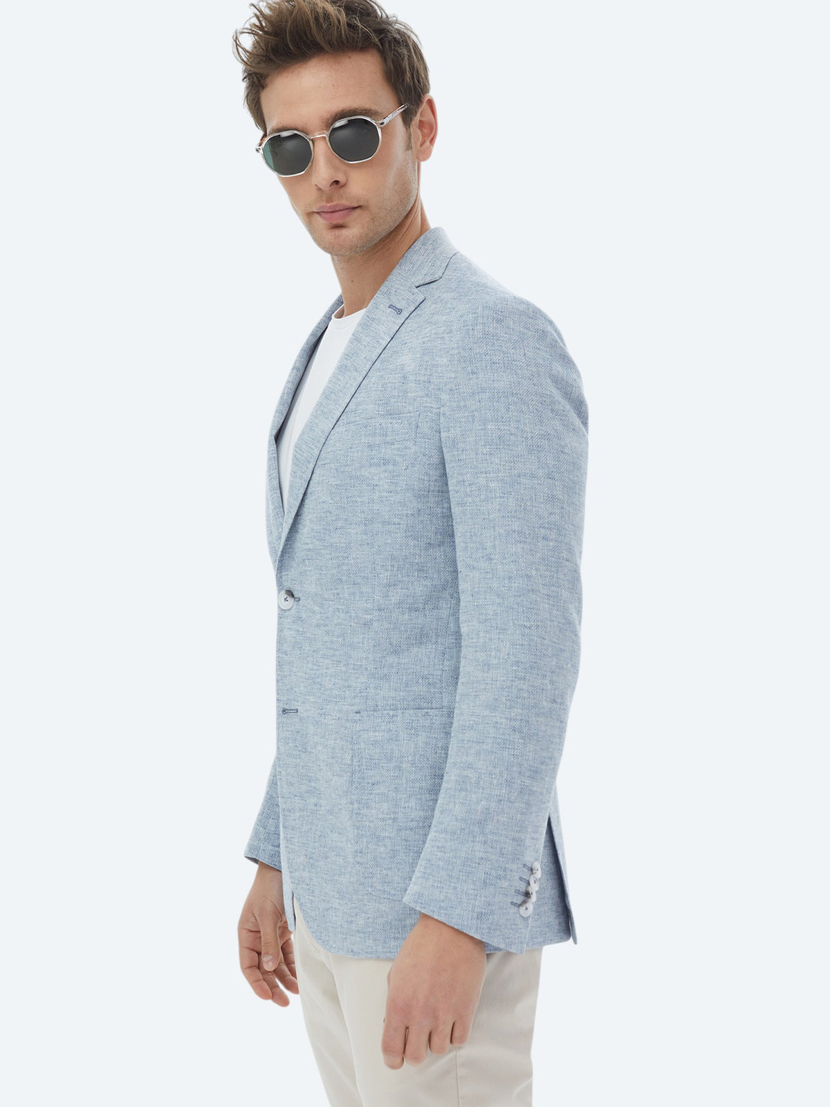 Mavi Mikro Modern Fit Keten Karışımlı Ceket