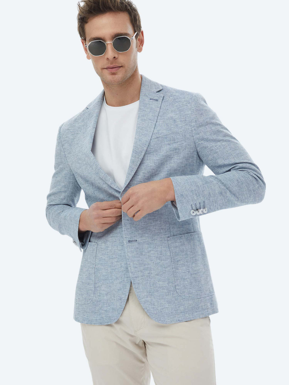 Mavi Mikro Modern Fit Keten Karışımlı Ceket