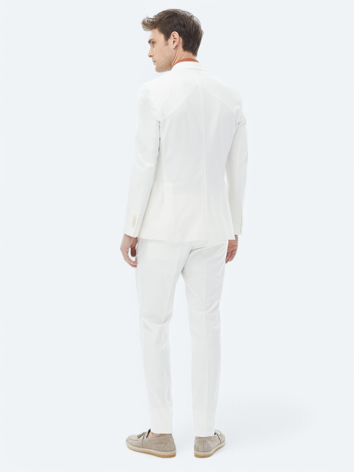 Ekru Düz Slim Fit Takım Elbise