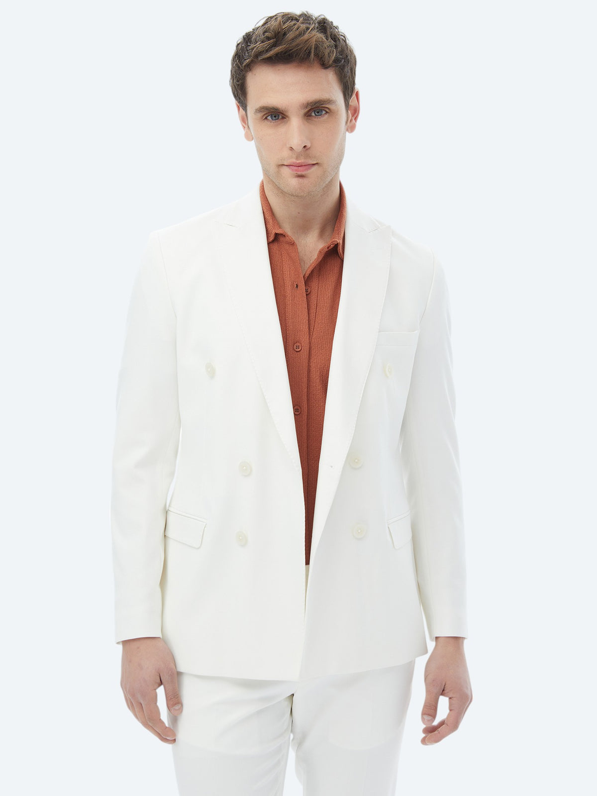 Ekru Düz Slim Fit Takım Elbise