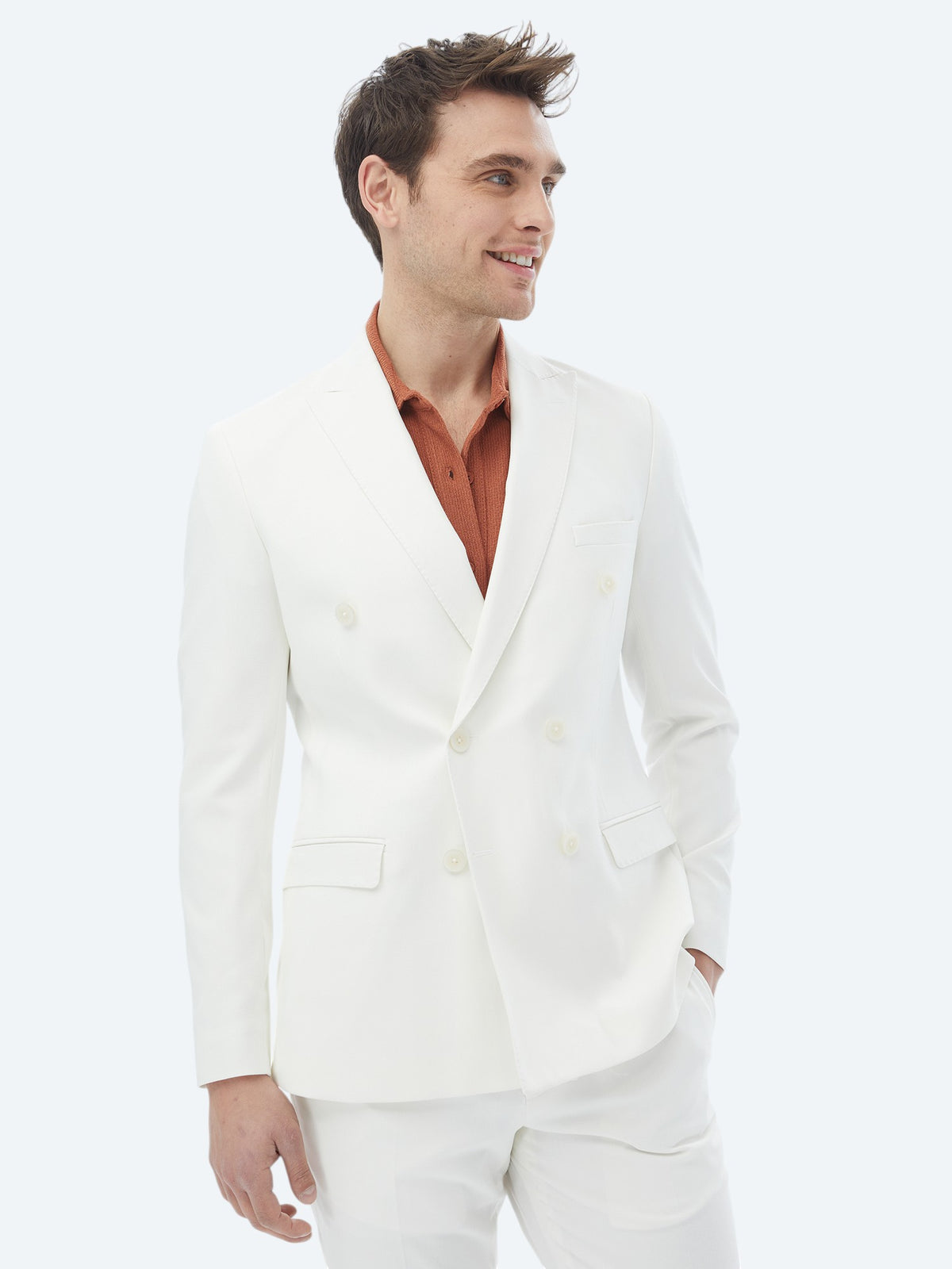 Ekru Düz Slim Fit Takım Elbise