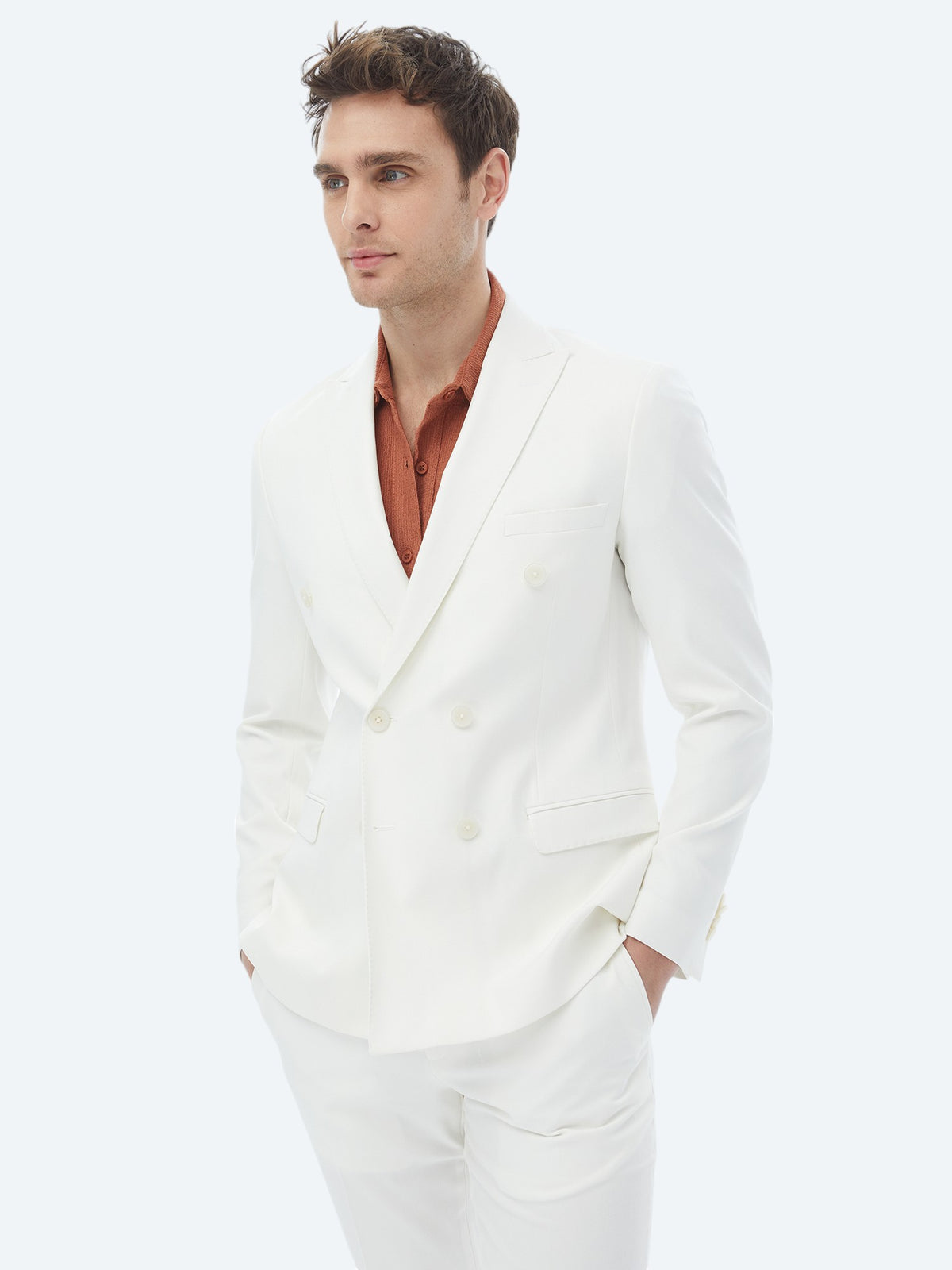 Ekru Düz Slim Fit Takım Elbise