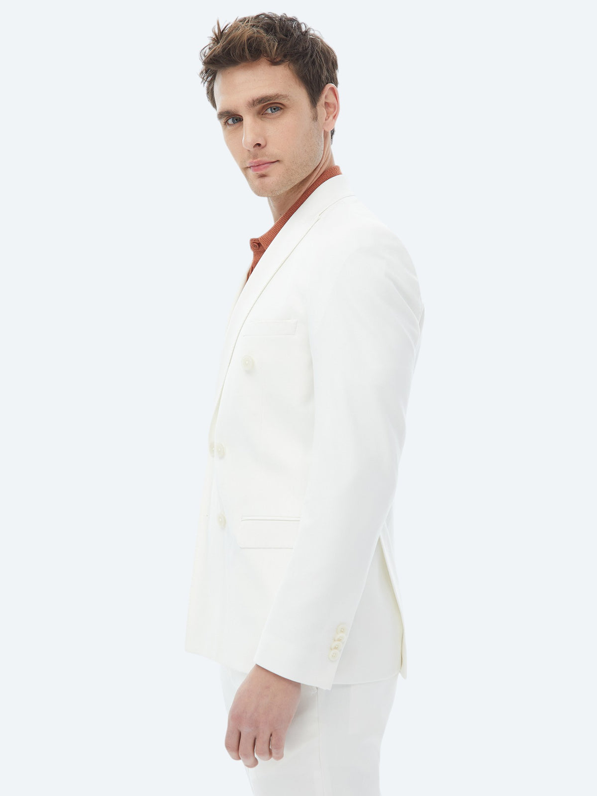 Ekru Düz Slim Fit Takım Elbise