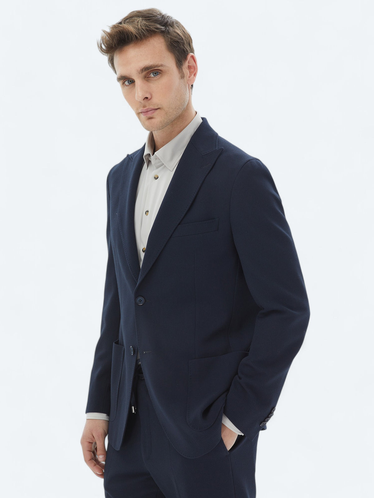 Lacivert Desenli Modern Fit Takım Elbise