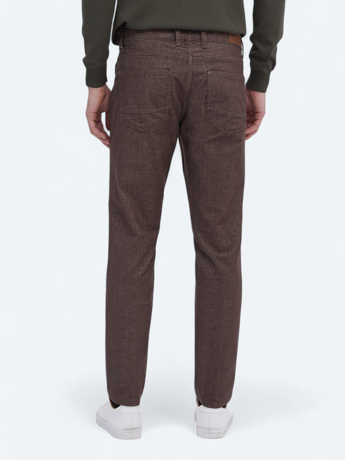 Kahverengi Dokuma Slim Fit Casual Pamuk Karışımlı Pantolon