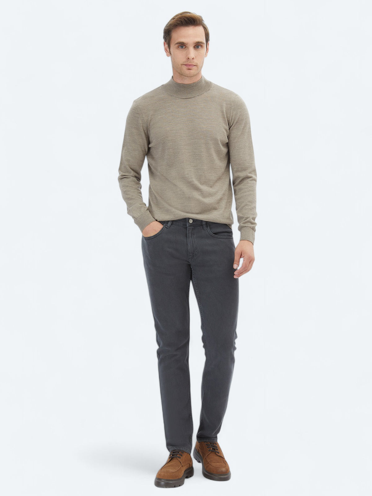 Antrasit Dokuma Slim Fit Casual Pamuk Karışımlı Pantolon