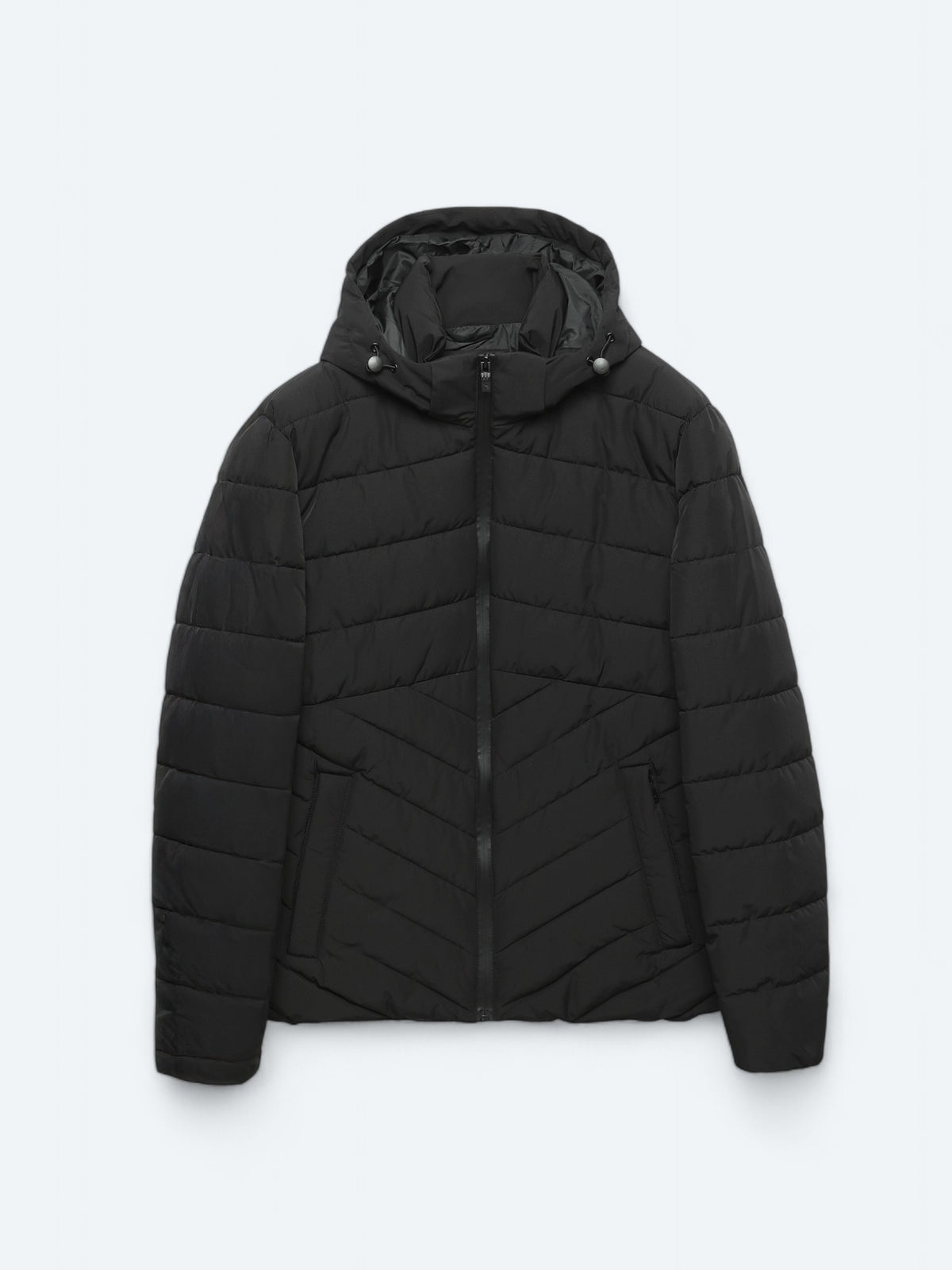 Siyah Regular Fit Kapüşonlu Casual Dokuma Mont