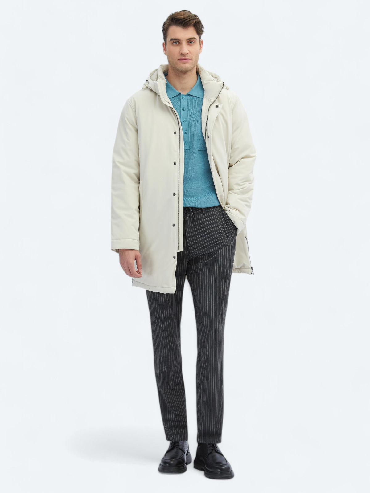 Taş Comfort Fit Kapüşonlu Casual Dokuma Kaban