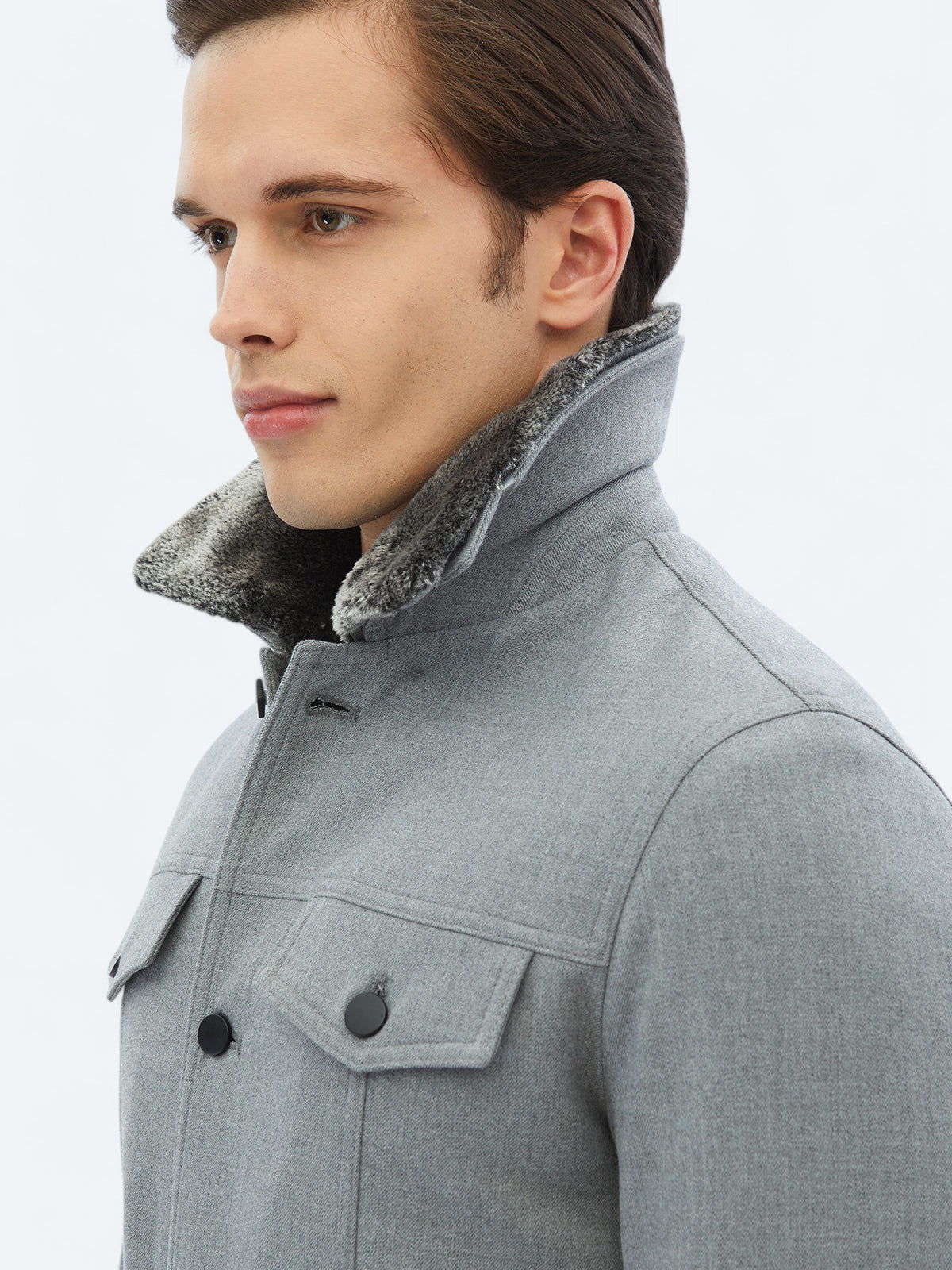 Gri Regular Fit Casual Dokuma Mont