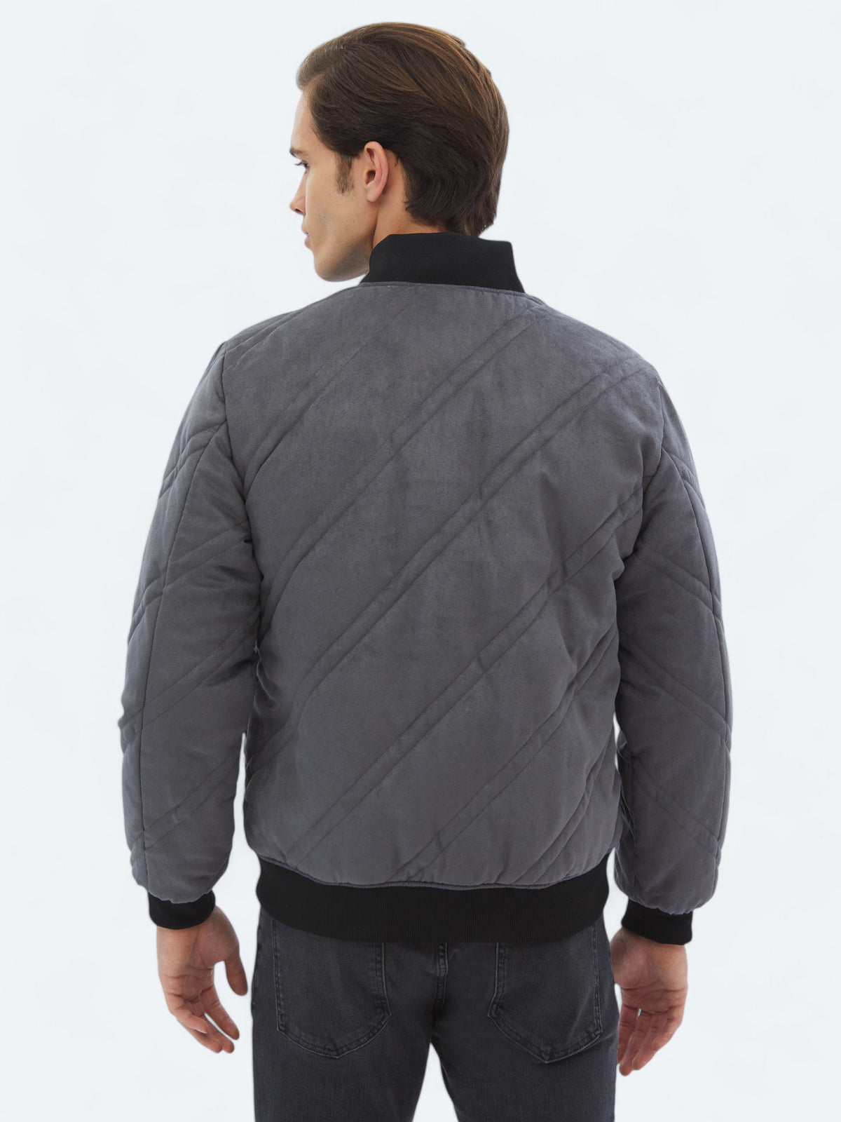 Antrasit Regular Fit Dik Yaka Casual Dokuma Mont