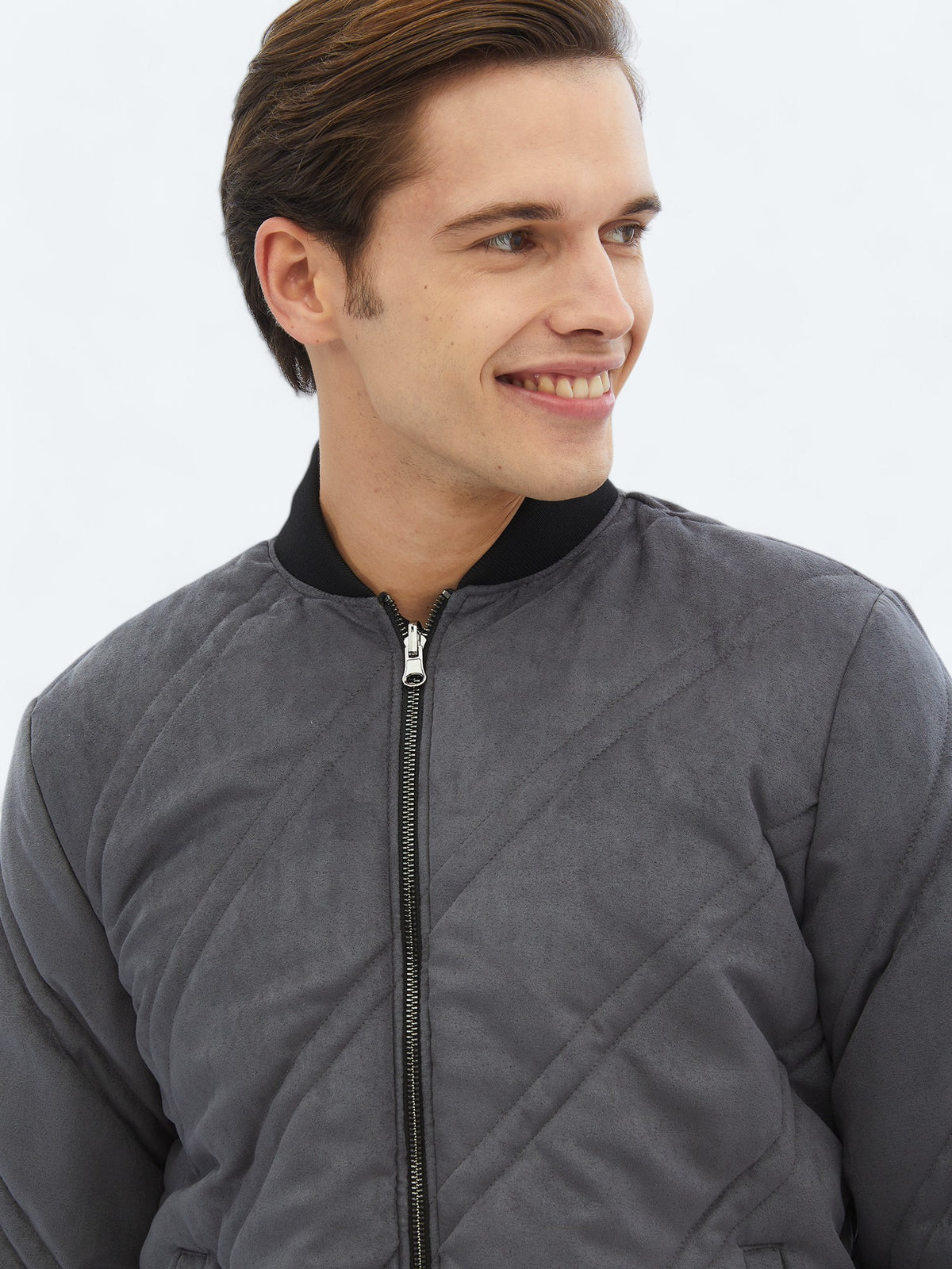 Antrasit Regular Fit Dik Yaka Casual Dokuma Mont